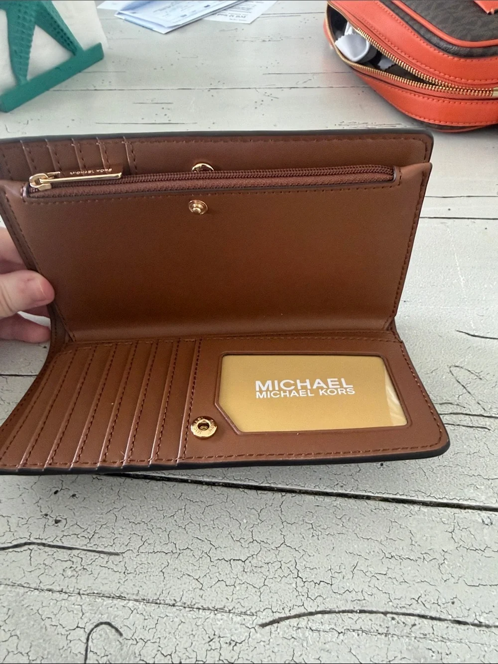 Michael Kors Dark Brown MK Logo Zip Wallet with Gold Hardware - Picture 7 of 7